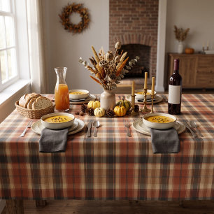 Nappe Rustique Automne Plaid Classique Rouille Crème Noi