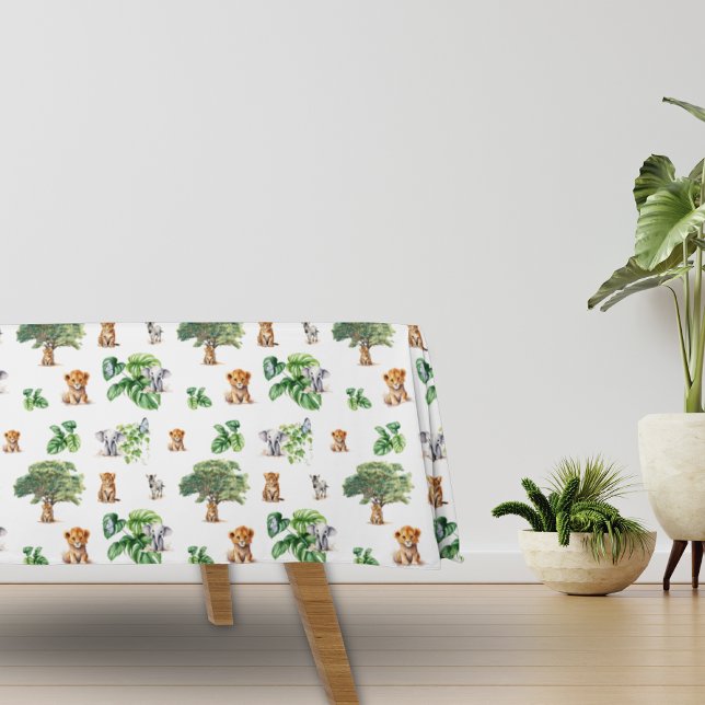 Nappe Safari Jungle Elephant Tigre Vert tropical (Safari Jungle Pattern Tiger Lion Elephant Greenery Birthday Tablecloth)