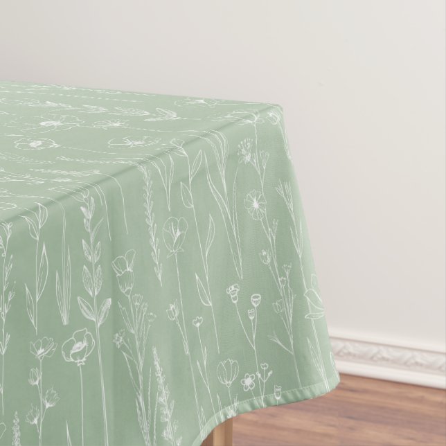 Nappe Sage Green Wildflower Baby Shower Tablecloth (In Situ)