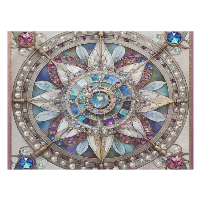 Nappe Saphirs roses et bleus Diamants Perles Mandala (Devant (Horizontal))