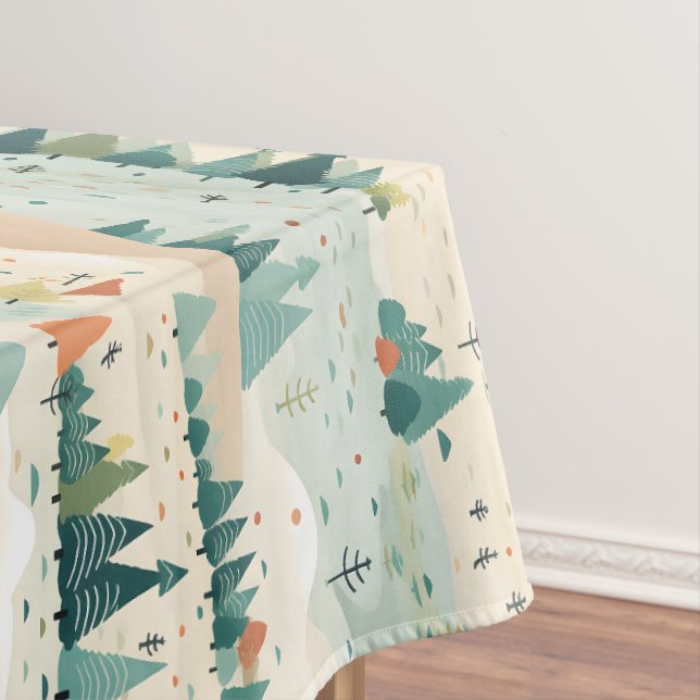 Nappe Sapins de Noël modernes turquoise orange crème (In Situ)