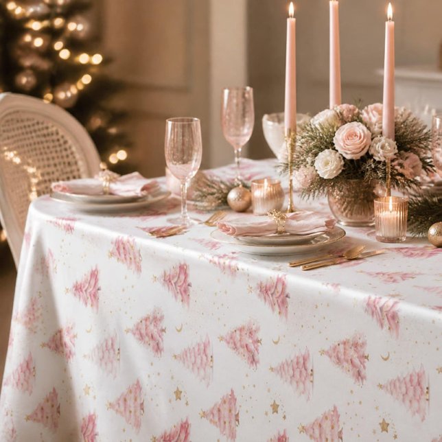 Nappe Sapins de Noël roses  (Pink Christmas Trees Tablecloth)