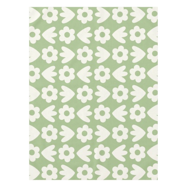 Nappe Scandinave Fleurs rétro Floral Motif Sage (Devant)