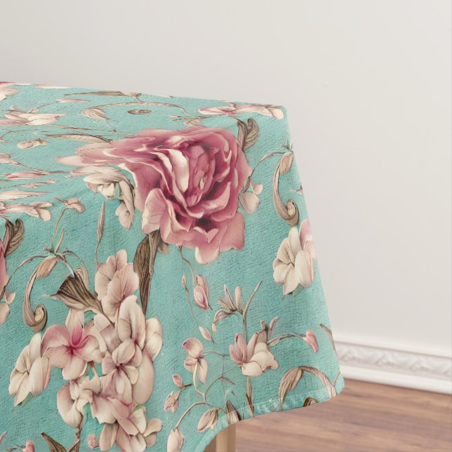 Nappe Shabby Chic Pink and White Florals on Teal (In Situ)