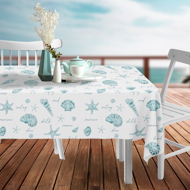 Nappe Shells Starfish Sun Fun Texte Turquoise ID918 (Créateur téléchargé)