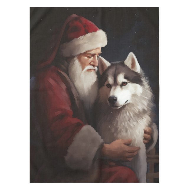 Nappe Sibérien Husky avec Noël Festif du Père Noël (Devant)