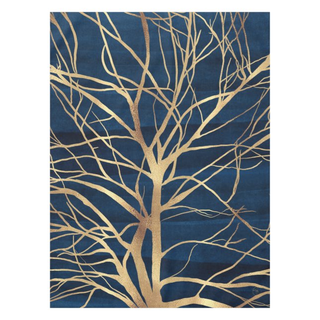 Nappe Silhouette Arbre d'Or moderne Design bleu minimal (Devant)