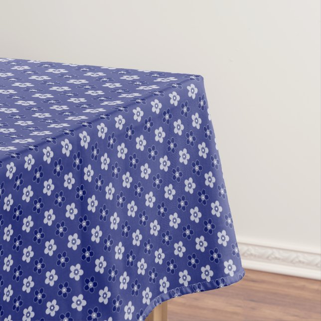 Nappe simple floral solide bleu motif rétro petit flowe (In Situ)