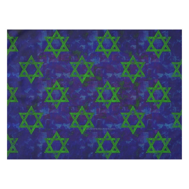 Nappe SlipperyJoe's Hanukkah rangées vertes Étoiles de D (Devant (Horizontal))