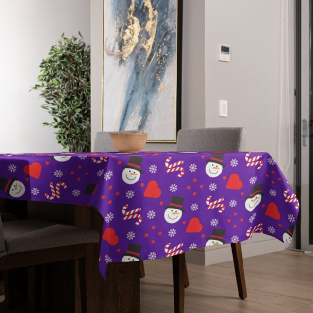 Nappe Snowflakes Snowman Sucres de canne Arrière - plan  (Snowflakes Snowman Candy Canes Blue Background Tablecloth)