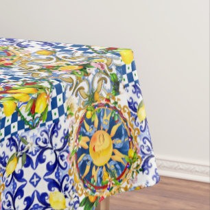 Nappe soleil sicilien, citron, carreaux méditerranéens,