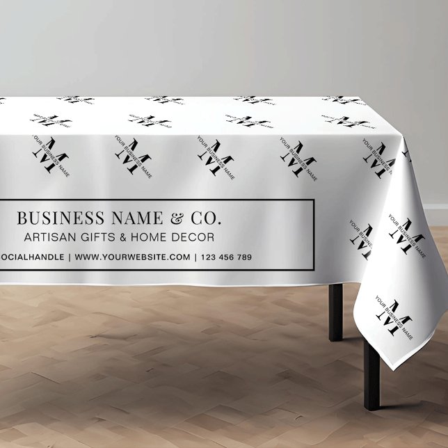 Nappe Spectacle minimaliste du logo d'entreprise noir et (Fully customizable tablecloth with space for your initials & business name, perfect for trade shows)