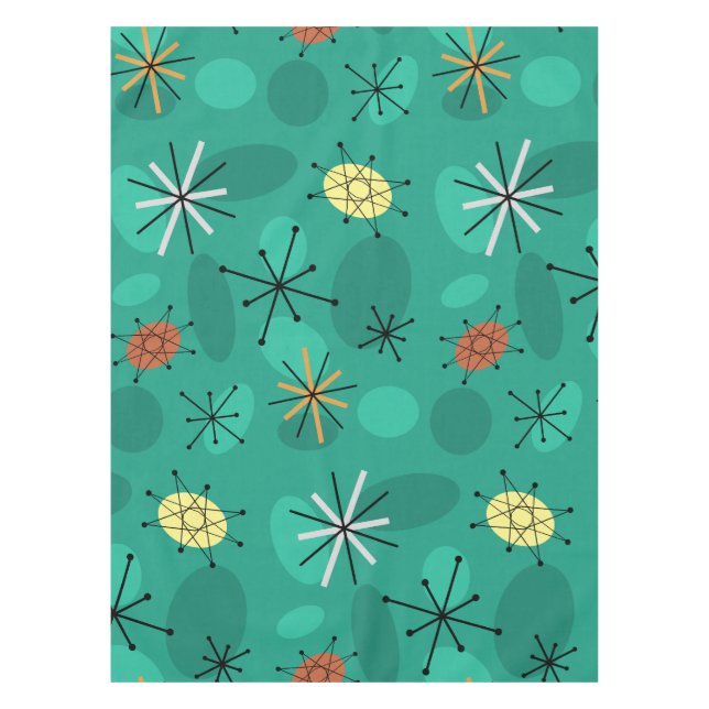Nappe Starbursts Spoutnik du milieu du siècle Turquoise (Devant)