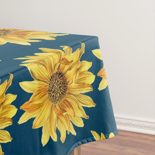 Nappe Style Été Bleu Marine avec Impression de Tournesol (In Situ)