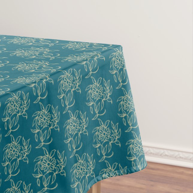 Nappe Style ethnique Floral Mini-imprimé Beige sur Turqu (In Situ)