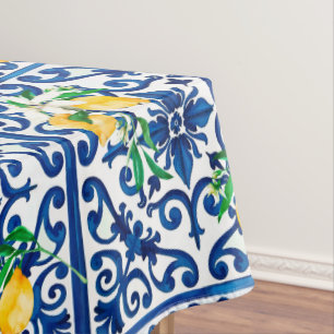 Nappe style italien, mosaïque, bleu, citron,