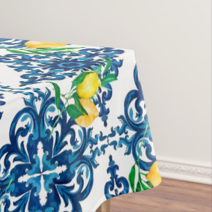 Nappe style italien, mosaïque, bleu, citron,