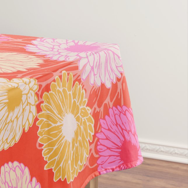 Nappe Style Retro Dahlia motifs floraux rouge rose (In Situ)