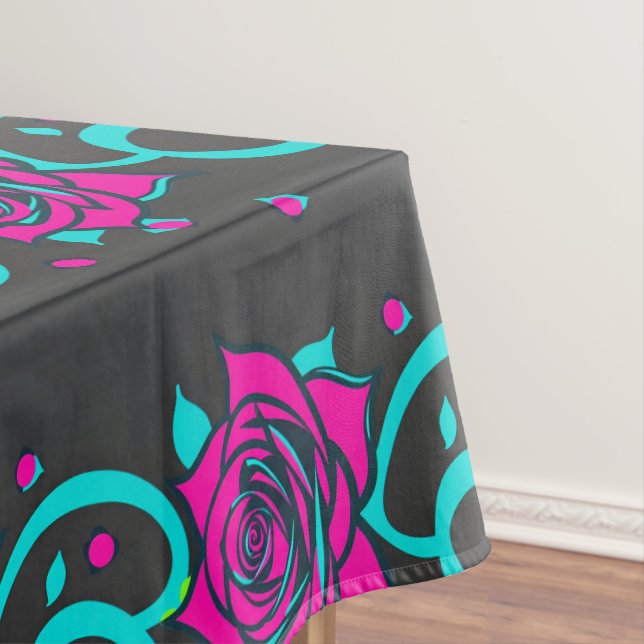 Nappe Stylized Roses In Bright Turquoise And Pink (In Situ)
