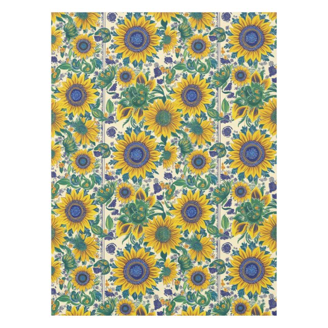 Nappe Sunflowers Ukrainian folk art motifs Tablecloth (Devant)