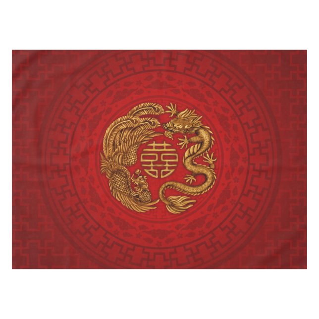Nappe Symbole du Bonheur avec Phoenix et Dragon (Devant (Horizontal))