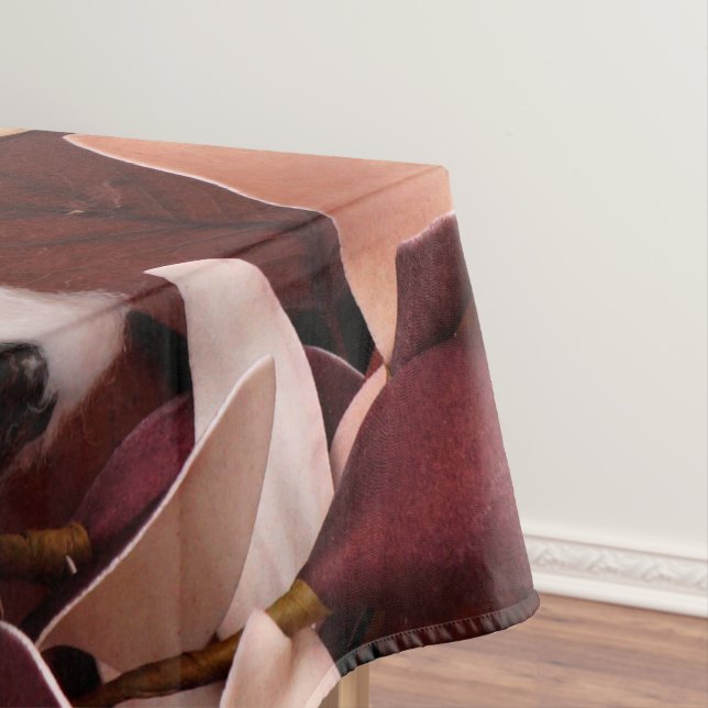 Nappe Tablecloth Branche de coton sur le bois foncé Pays (In Situ)