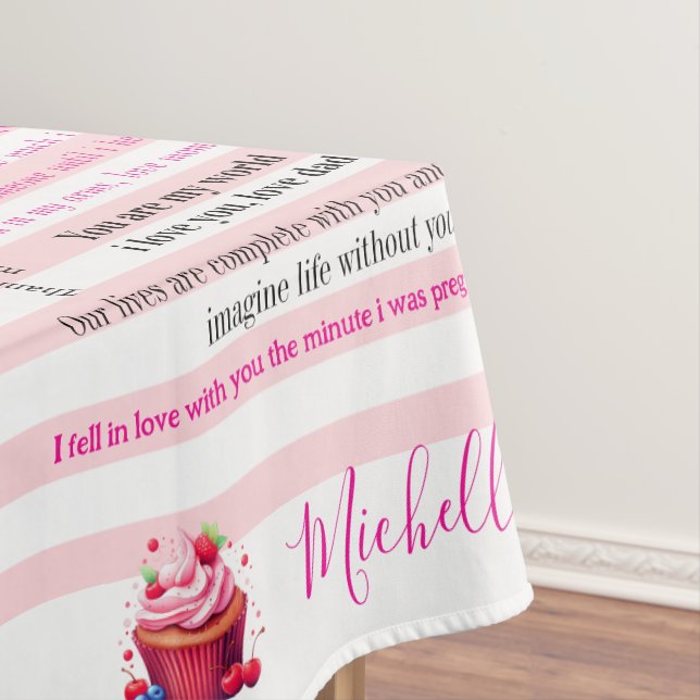 Nappe Tablecloth Pink & White Stripe Happy Birthday  (In Situ)