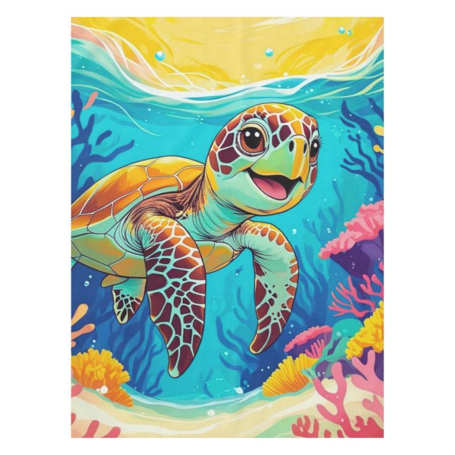 Nappe Tapis de table tortue Boho australien | Ensoleillé (Devant)