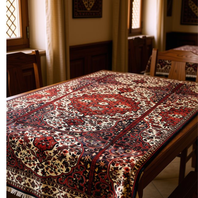 Nappe Tapis persan aspect en rouge foncé et crème (Créateur téléchargé)