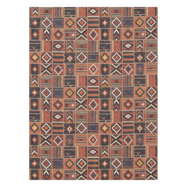 Nappe Tapisserie géométrique kilim patchwork rustique (Devant)