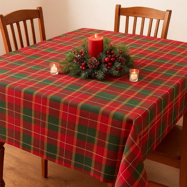 Nappe Tartan de Noël Classique Rouge Vert Fêtes  (A sophisticated red and green tartan tablecloth, ideal for creating a festive Christmas centerpiece,)