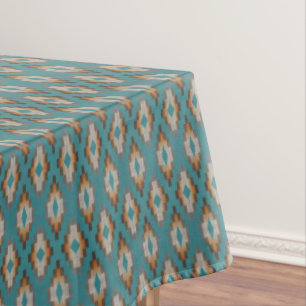 Nappe Taupe Brown Bleu Turquoise Orange Tribal Art Motif