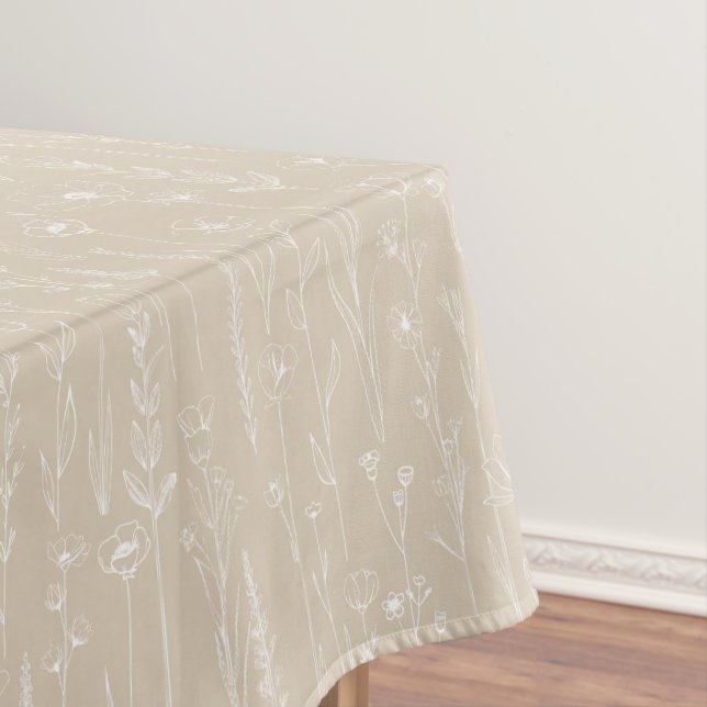 Nappe Taupe Wildflower Baby Shower Tablecloth (In Situ)