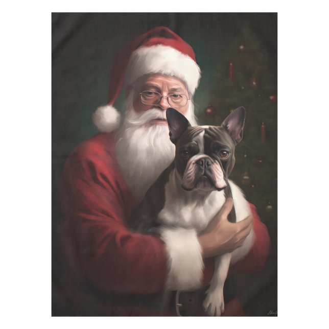 Nappe Terrier de Boston avec le Père Noël Noël Festif (Devant)