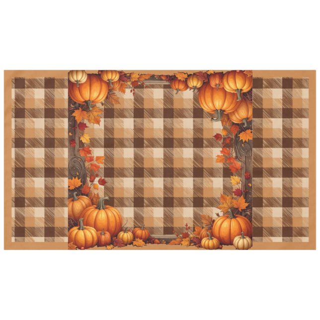 Nappe Thanksgiving Plaid avec frontière Citrouille (Devant (Horizontal))