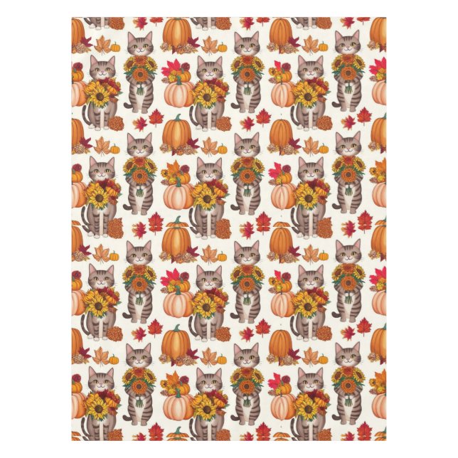 Nappe Thanksgiving thème pour les amoureux de les chats (Devant)