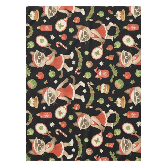 Nappe Thème de Noël de tennis pour Amoureux de les chats (Devant)
