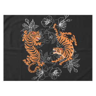 Nappe Tigers japonais style Art Arrière - plan noir