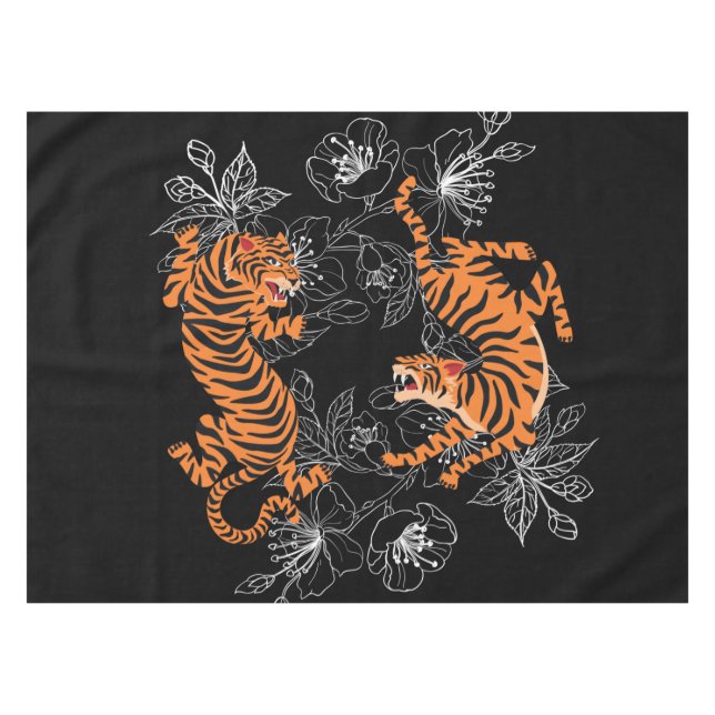 Nappe Tigers japonais style Art Arrière - plan noir (Devant (Horizontal))