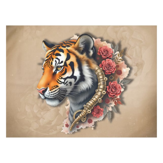 Nappe Tigre de Steampunk avec illustration Rose. (Devant (Horizontal))