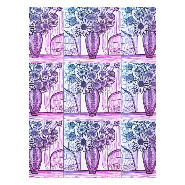 Nappe Tirage Abstrait Art Floral Bleu violet (Devant)