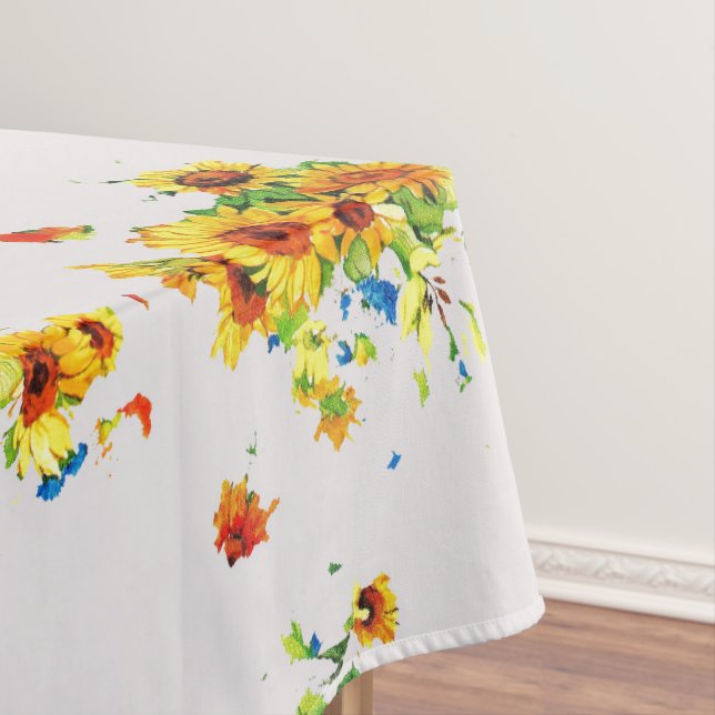 Nappe Tissu de table blanche avec Fleurs de soleil jaune (In Situ)
