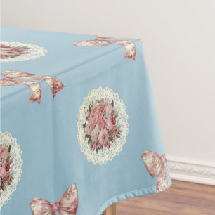 Nappe Toile aux Roses Vintage Bleu Antique