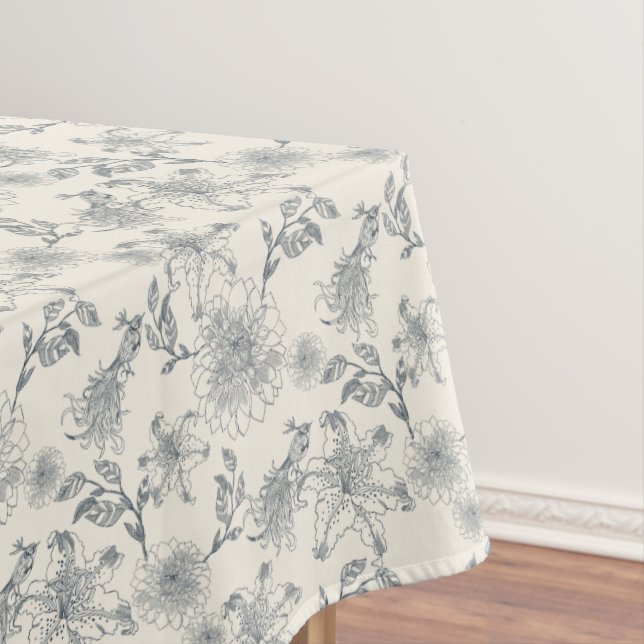 Nappe Toile de Jouy botanique oiseaux campagne rustique  (In Situ)