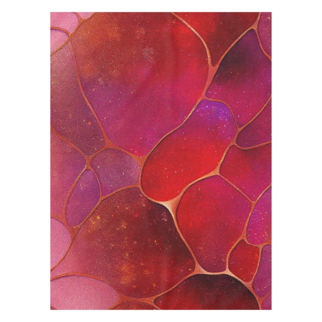 Nappe Toile d'or Abstraite sur Violet, Violet et Magenta (Devant)