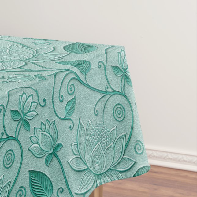 Nappe Tons de vert pastel motif de lotus aspect gaufré (In Situ)