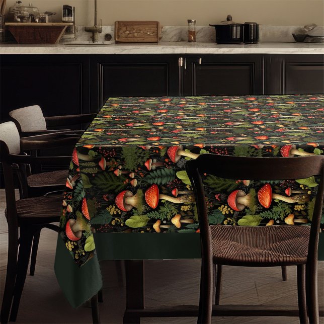 Nappe Tons Terreux Champignons & Fleurs Sauvages (Earthy Tones Tablecloth Mushrooms & Wildflowers)