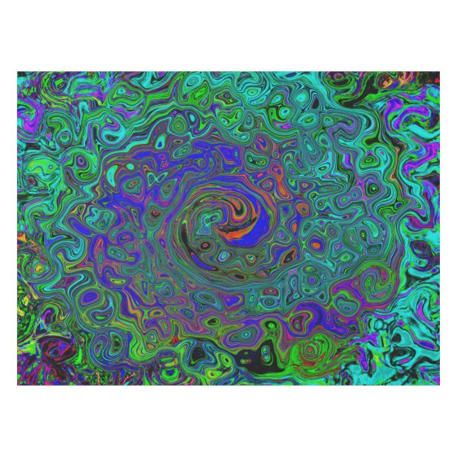 Nappe Tourbillon Abstrait Bleu et Aigue-Marine Rétro (Devant (Horizontal))