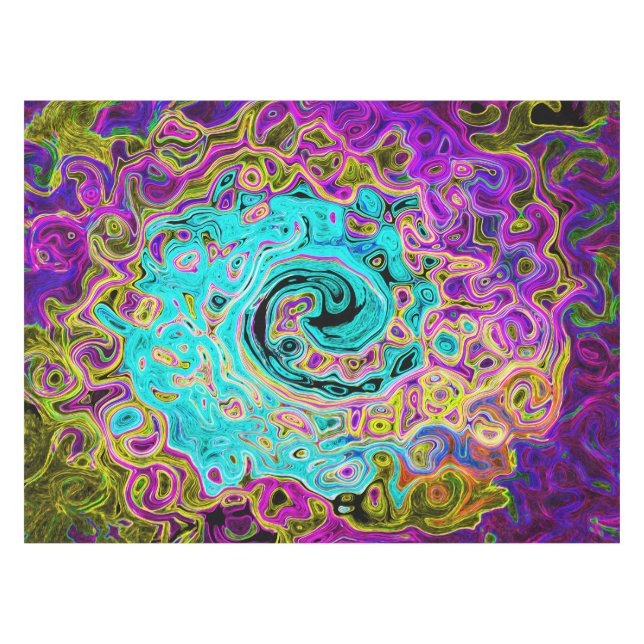 Nappe Tourbillon Liquide Rétro Abstrait Groovy Bleu Aqua (Devant (Horizontal))