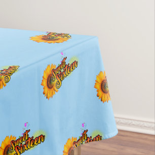 Nappe Tournesol sweet sixteen et ballons sur bleu clair